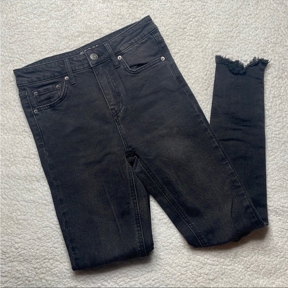 Wild Fable Black Denim Jeans Raw Hem Distressed Skinny High Rise Busted - Picture 9 of 11